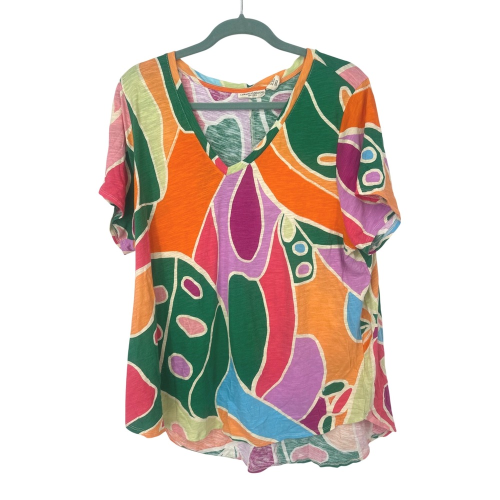 Christian Siriano‎ Top Women 2X Abstract Colorful Artsy V Neck Maximalist Modern